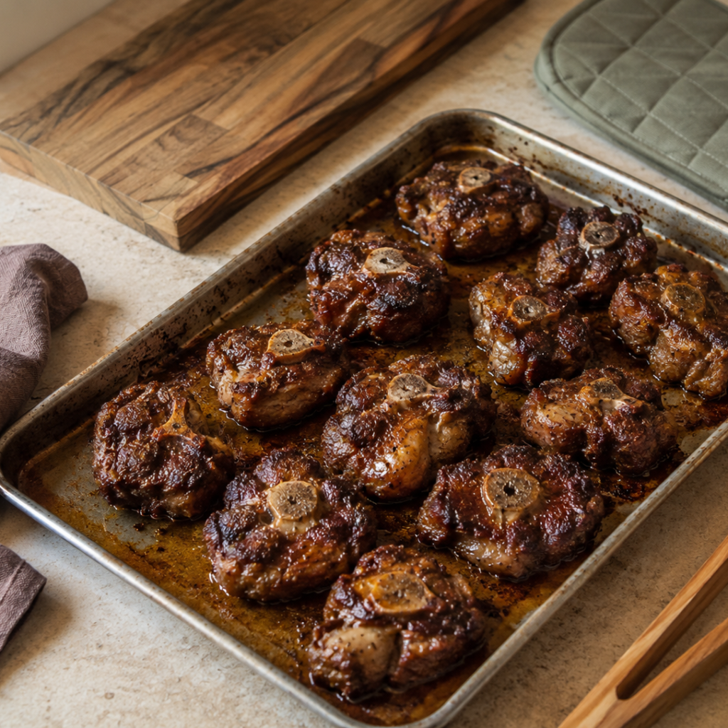 Roasted oxtail pieces for bone broth