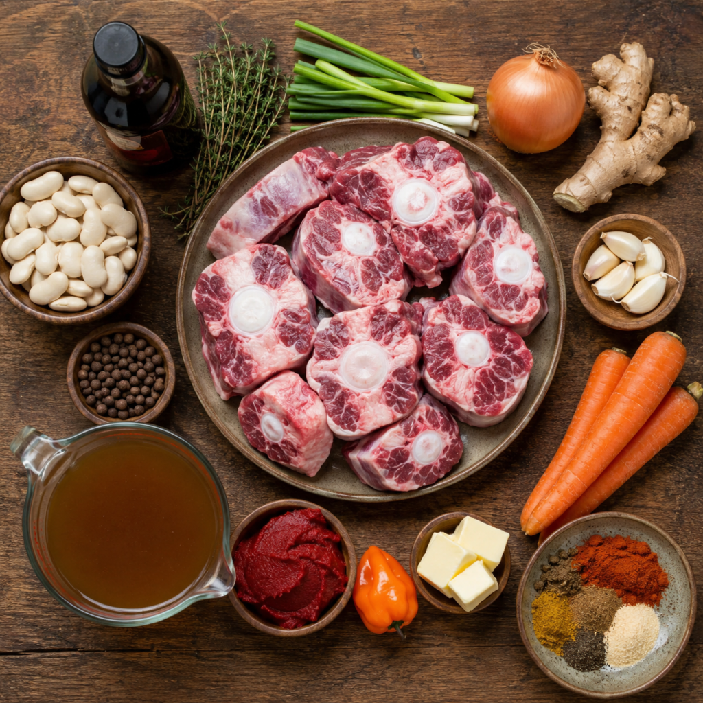 Ingredients for Jamaican oxtail recipe slow cooker