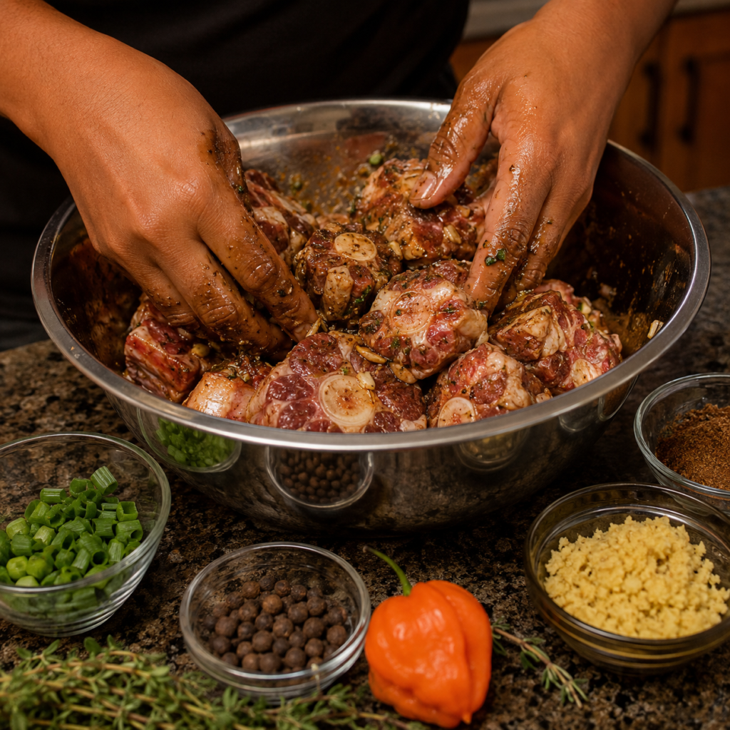 Seasoned oxtail before slow cooking
