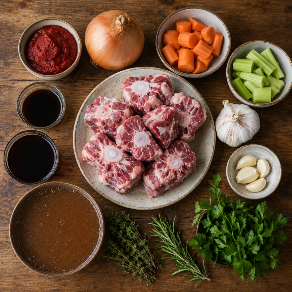 ingredients for slow cooked oxtail recipe Jamie Oliver Style