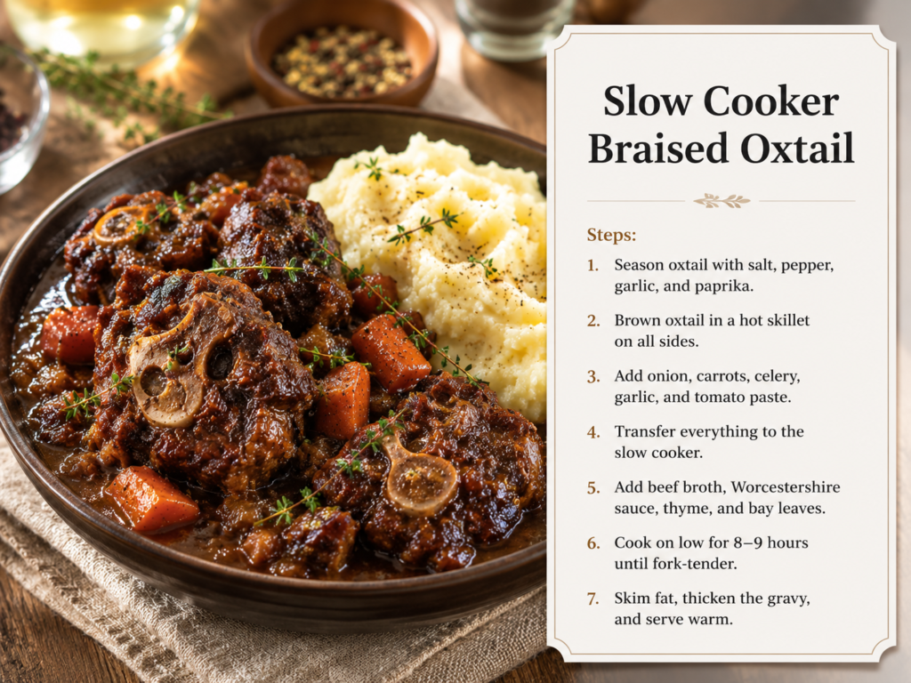 Making slow cooker braised oxtail step by step