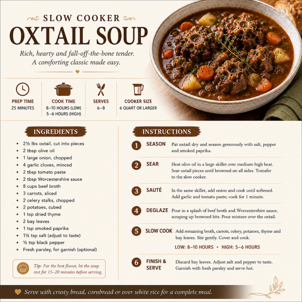 Slow Cooker Oxtail Soup Recipe Card
