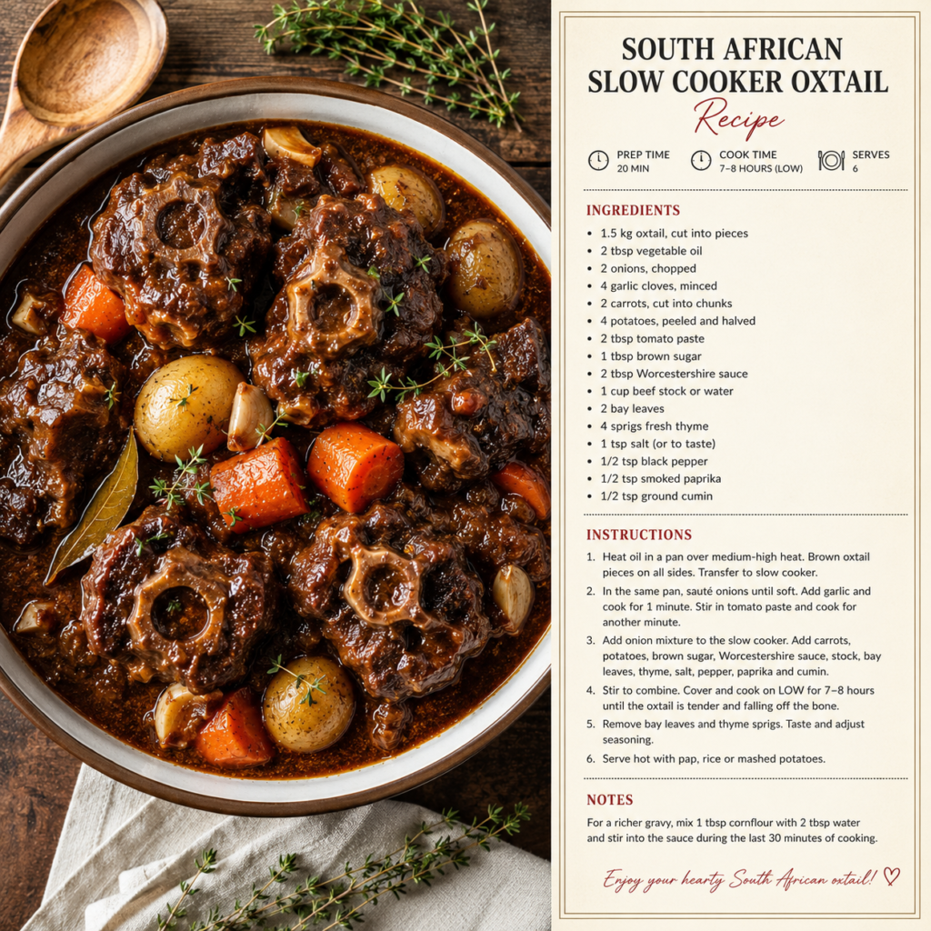 South African Slow Cooker Oxtail Recipe Card