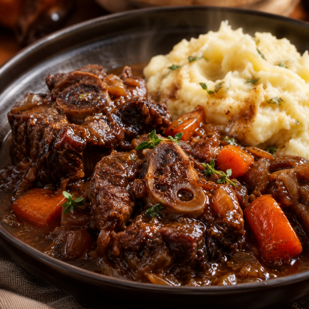 Alt text: Slow cooker braised oxtail with rich gravy