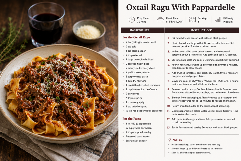 Slow Cooker Oxtail Ragu With Pappardelle Recipe Card