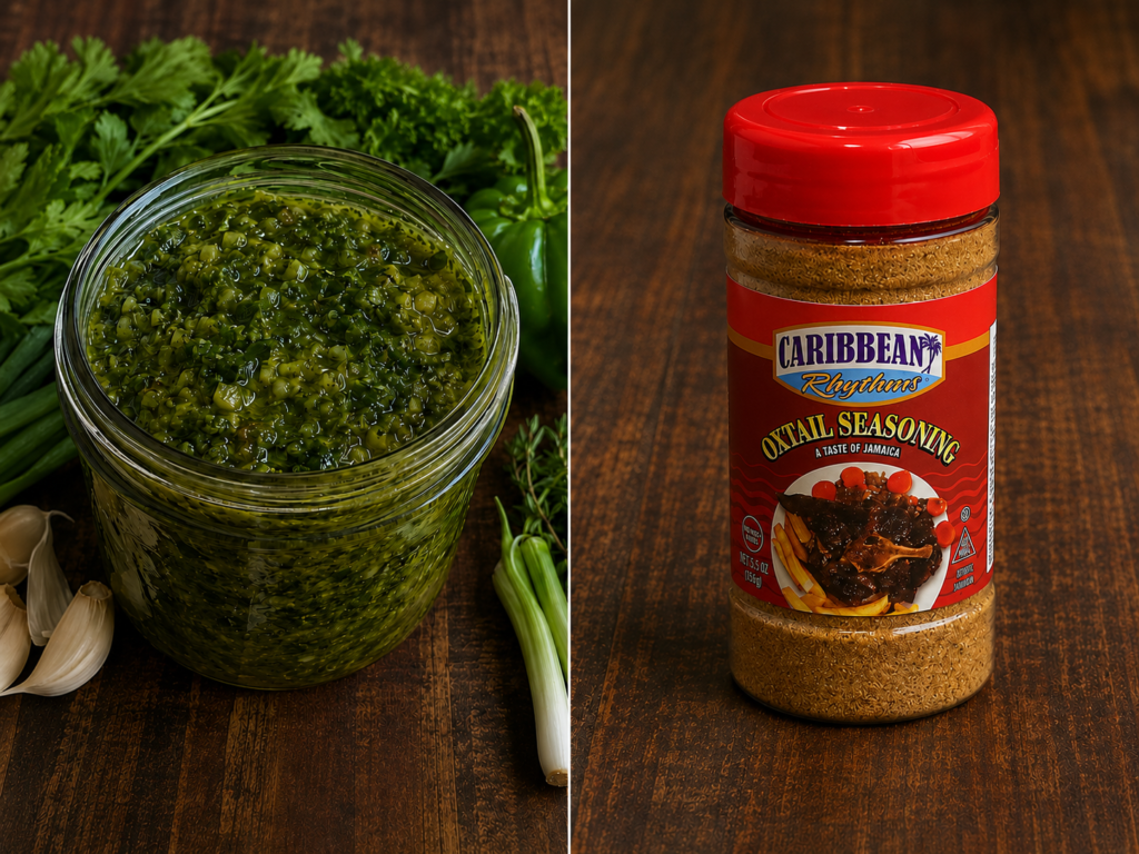 Caribbean Rhythms Oxtail Seasoning vs. Homemade Trinidad Green Seasoning