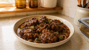 Haitian oxtail slow cooker recipe served in rich gravy