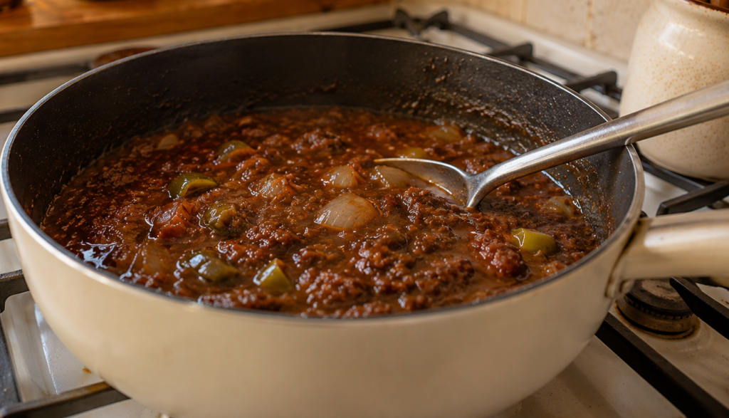 Haitian style oxtail gravy reducing into a rich sauce