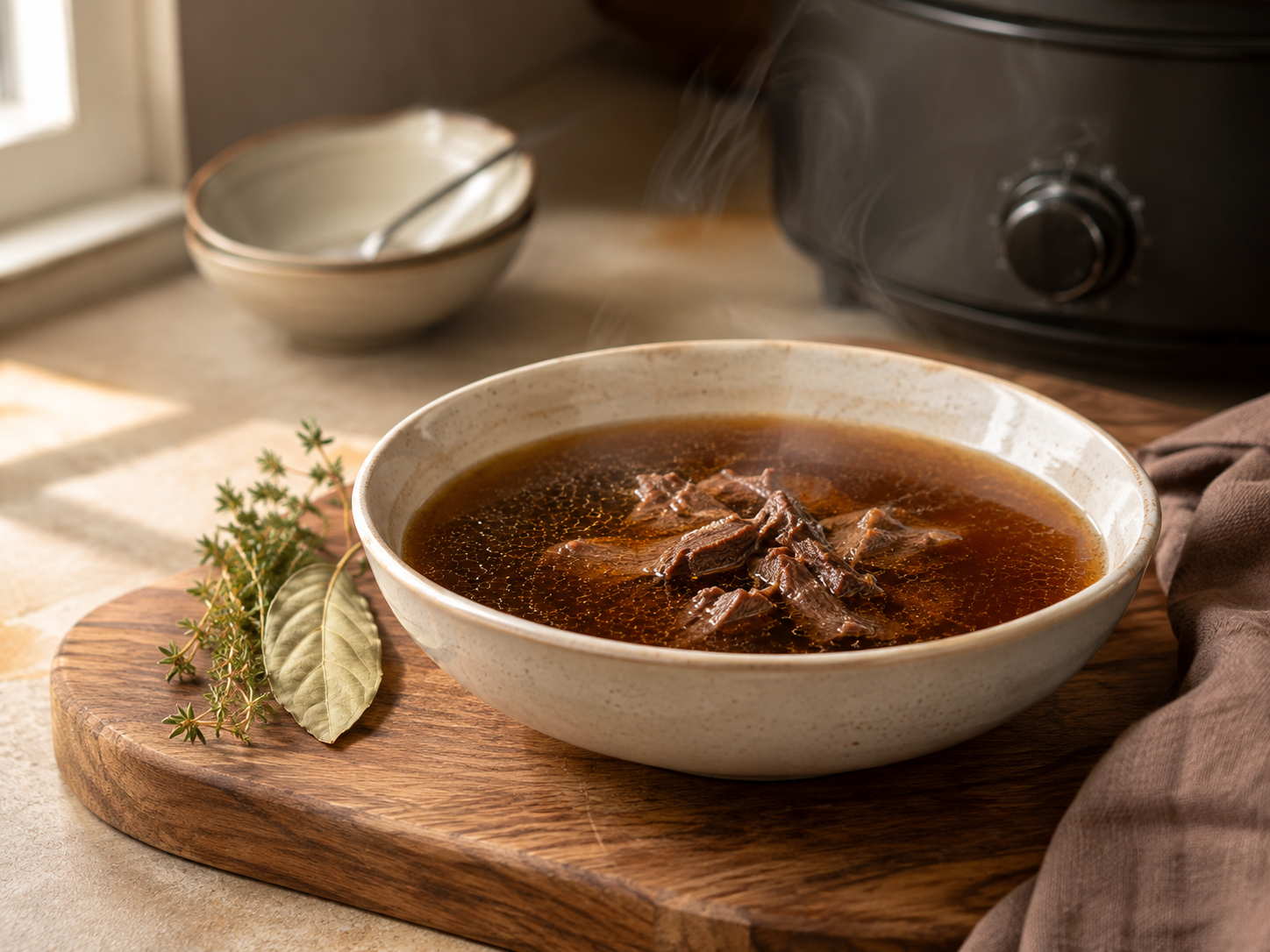 Oxtail bone broth made in a slow cooker