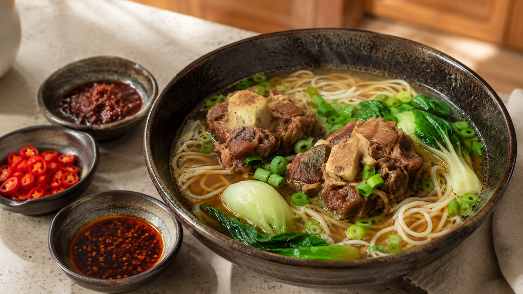 spicy oxtail noodle soup with chili oil