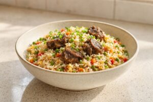 Oxtail fried rice in a bowl