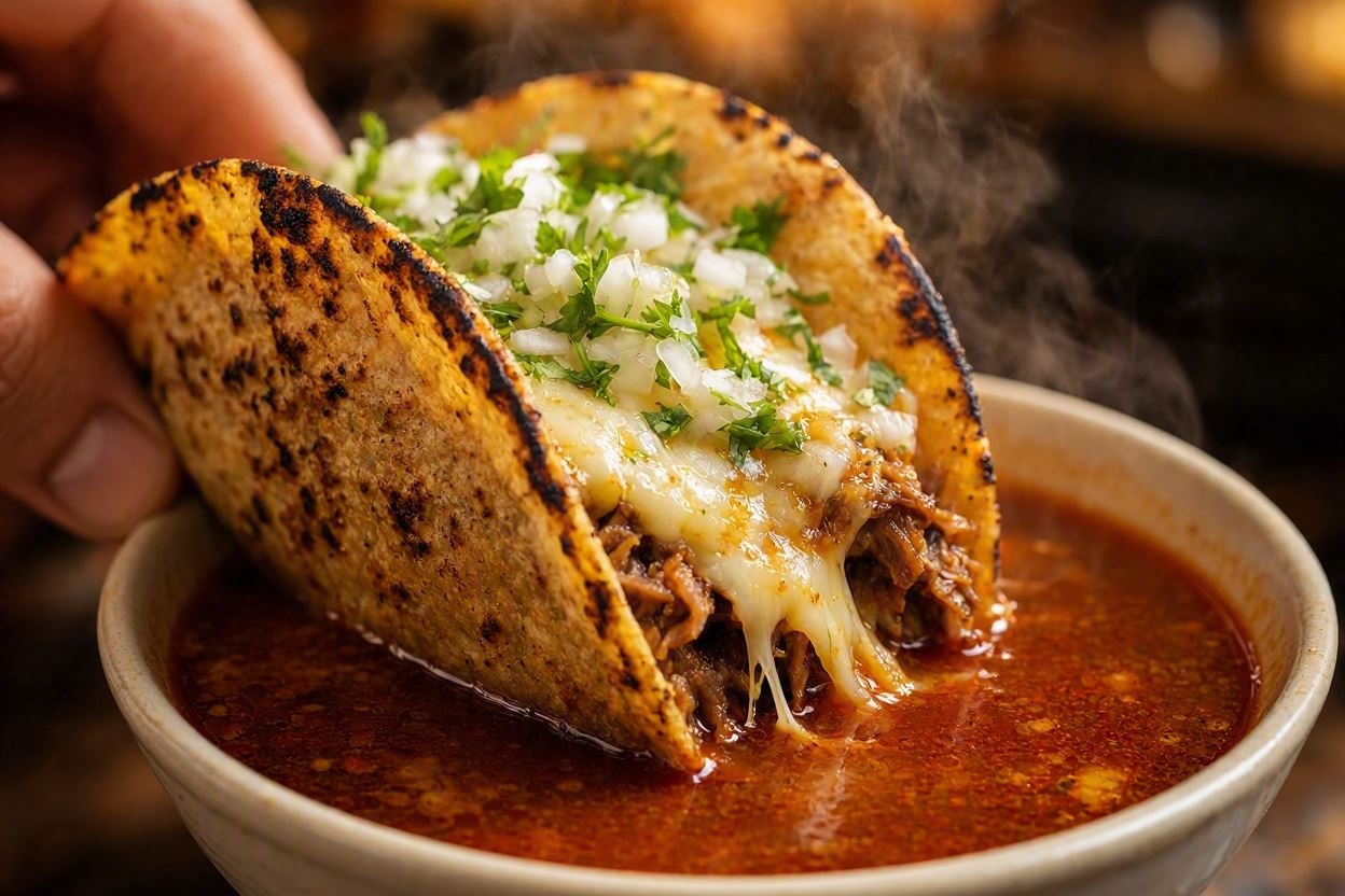 Slow Cooker Oxtail Birria Tacos With Rich Chile Consommé